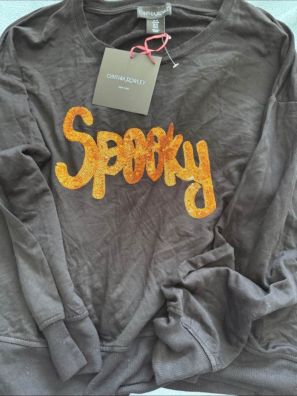 Cynthia Rowley Spooky Sequin Sweater Sweatshirt Black Medium